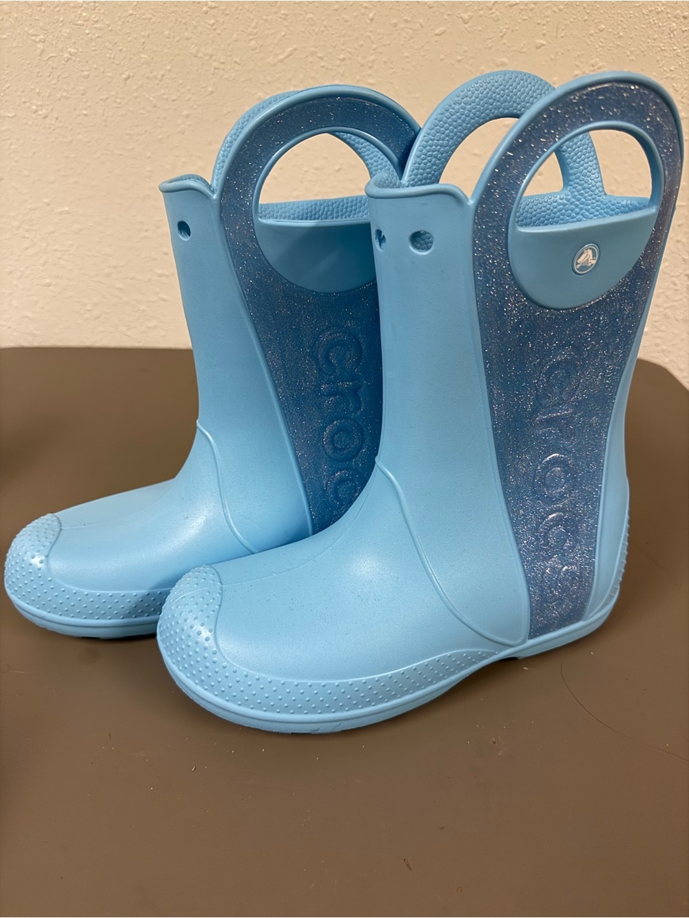 CROCS Kids Blue Glitter Handle Rain Boots